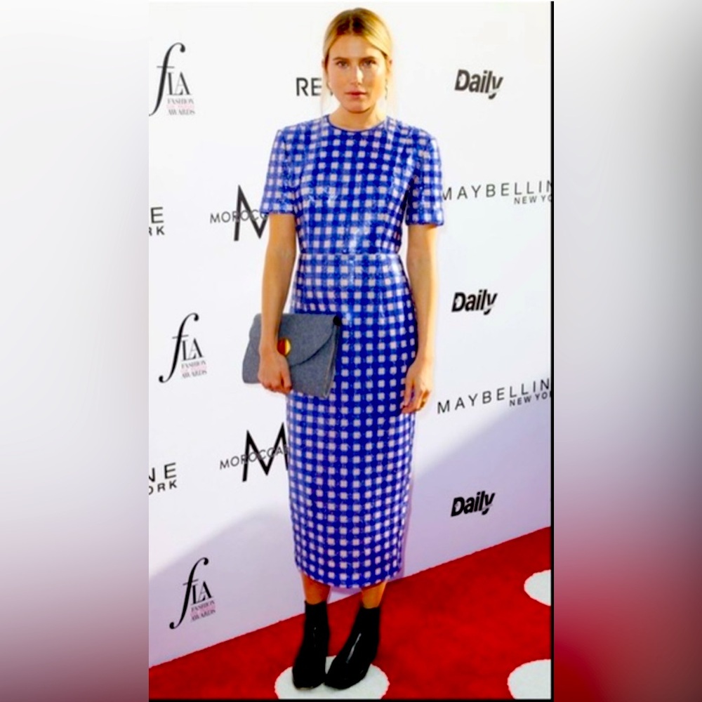 Diane Von Furstenberg Cassier Sequin midi pink and blue gingham size 12 NWOT
